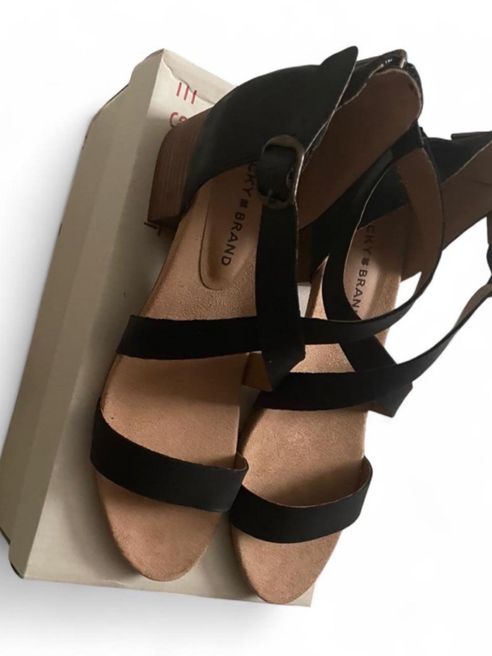 Lucky Brand Black Strappy Block Heel Sandals